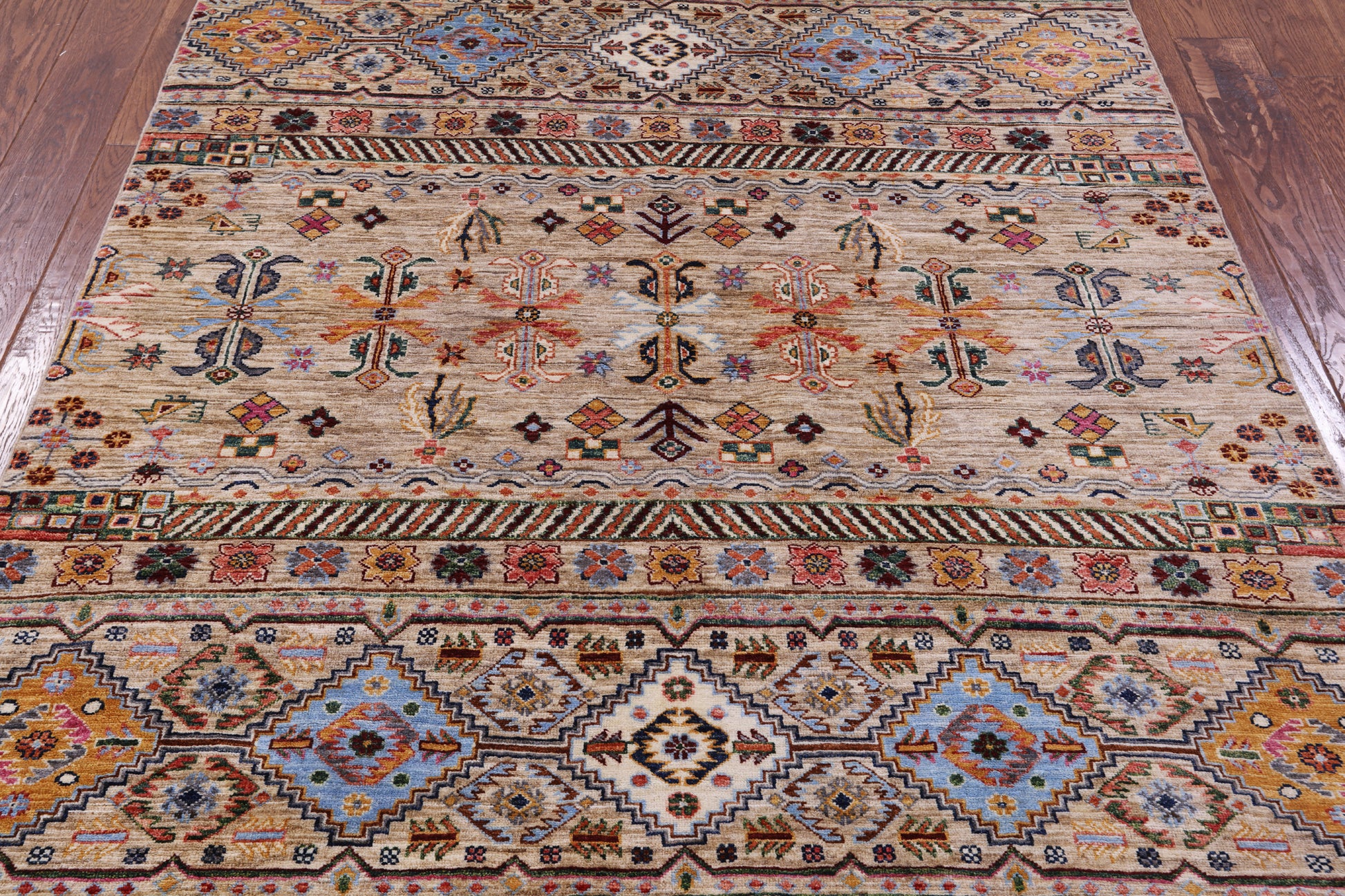 Khorjin Persian Gabbeh Hand Knotted Wool Rug - 5' 1" X 6' 8" - Golden Nile