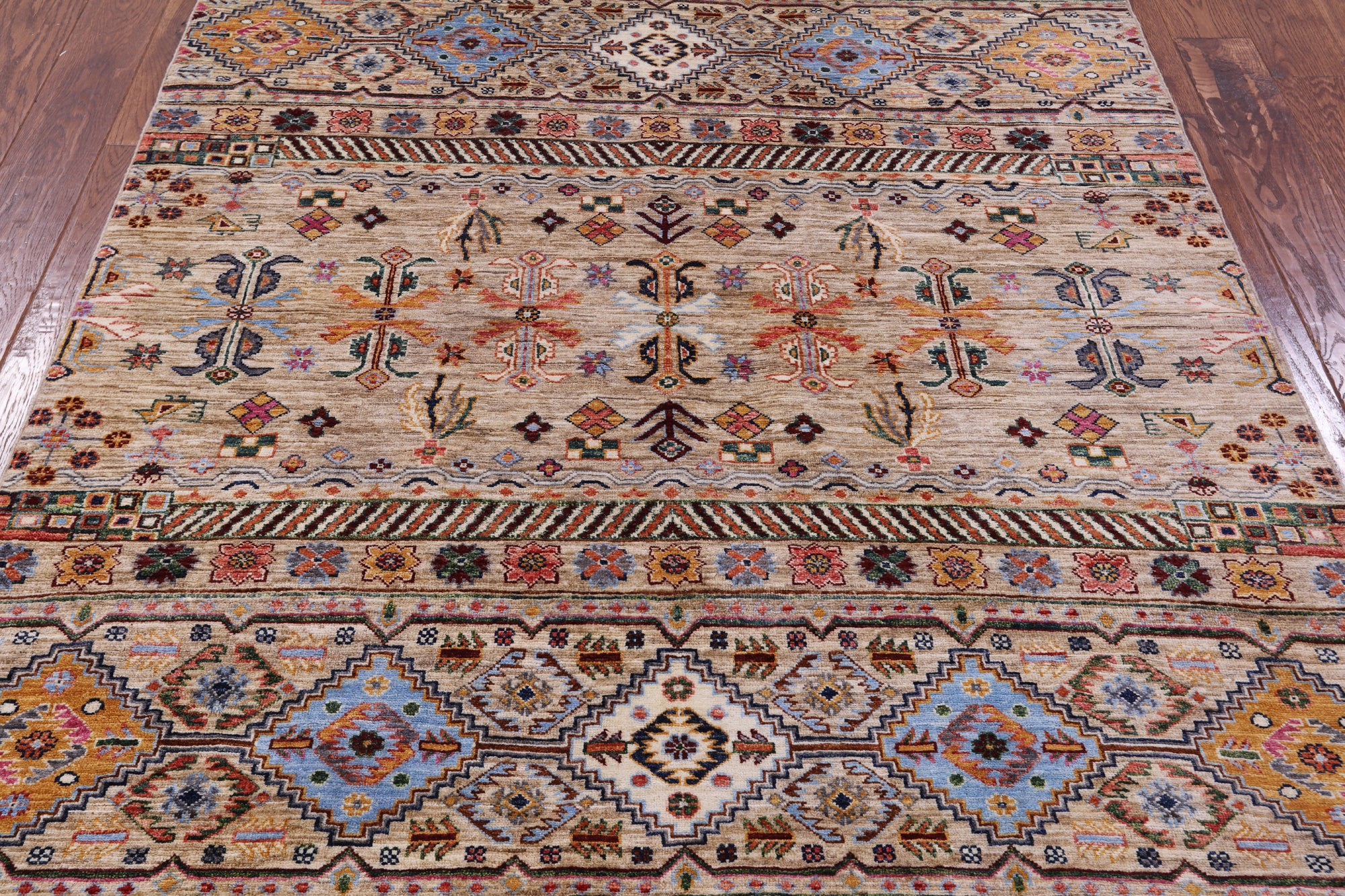 Khorjin Persian Gabbeh Hand Knotted Wool Rug - 5' 1" X 6' 8" - Golden Nile