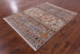 Khorjin Persian Gabbeh Hand Knotted Wool Rug - 5' 1" X 6' 8" - Golden Nile
