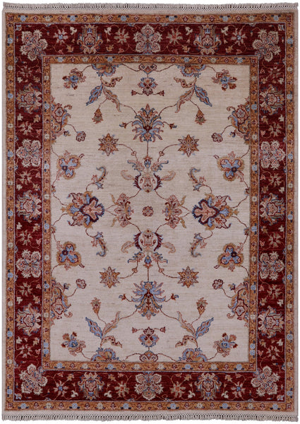 Ivory Persian Tabriz Handmade Wool Rug - 4' 10" X 6' 7" - Golden Nile