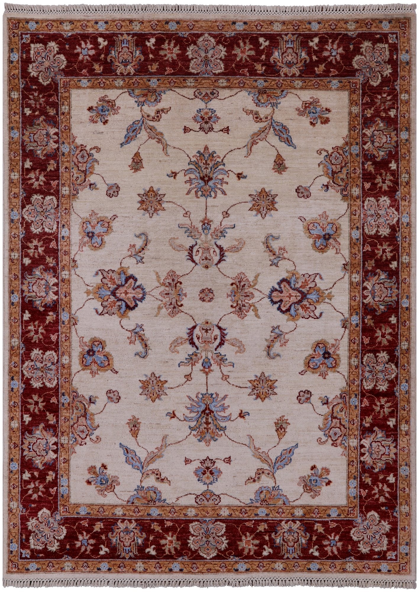 Ivory Persian Tabriz Handmade Wool Rug - 4' 10" X 6' 7" - Golden Nile