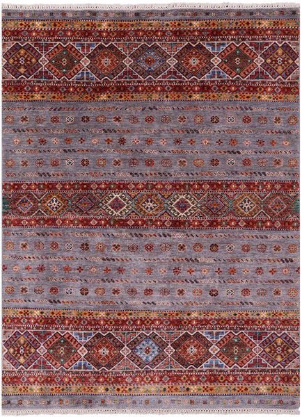 Khorjin Persian Gabbeh Handmade Wool Rug - 4' 10" X 6' 7" - Golden Nile