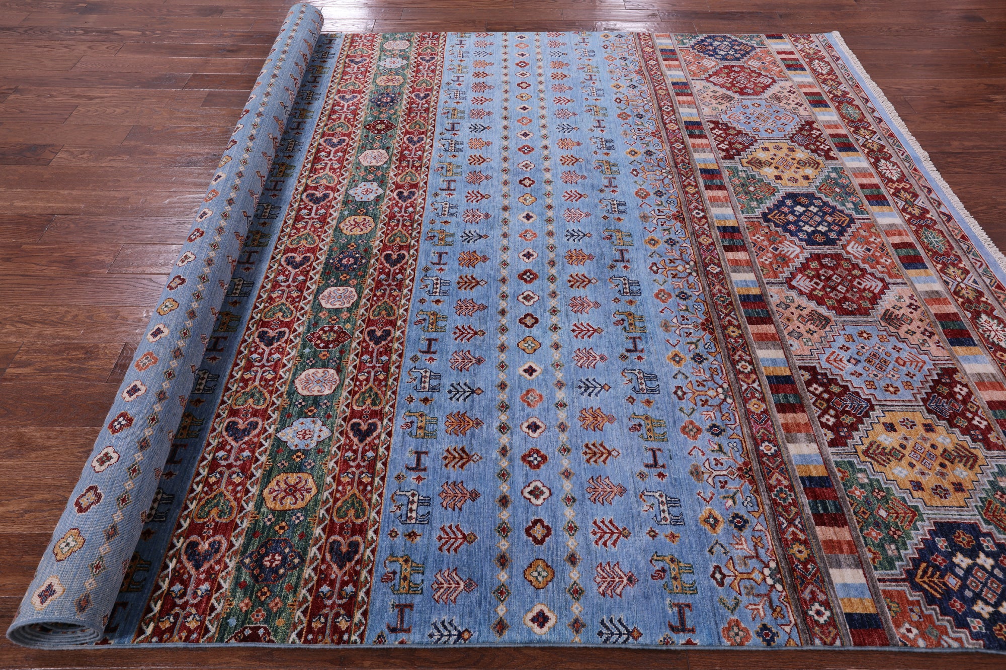 Blue Tribal Persian Gabbeh Hand Knotted Wool Rug - 8' 2" X 11' 8" - Golden Nile