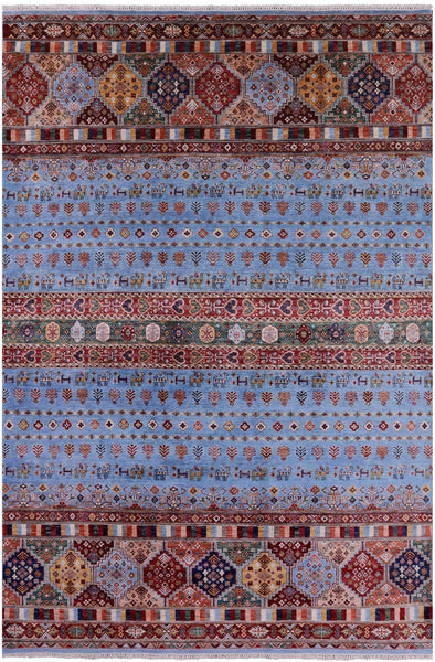 Blue Tribal Persian Gabbeh Hand Knotted Wool Rug - 8' 2" X 11' 8" - Golden Nile