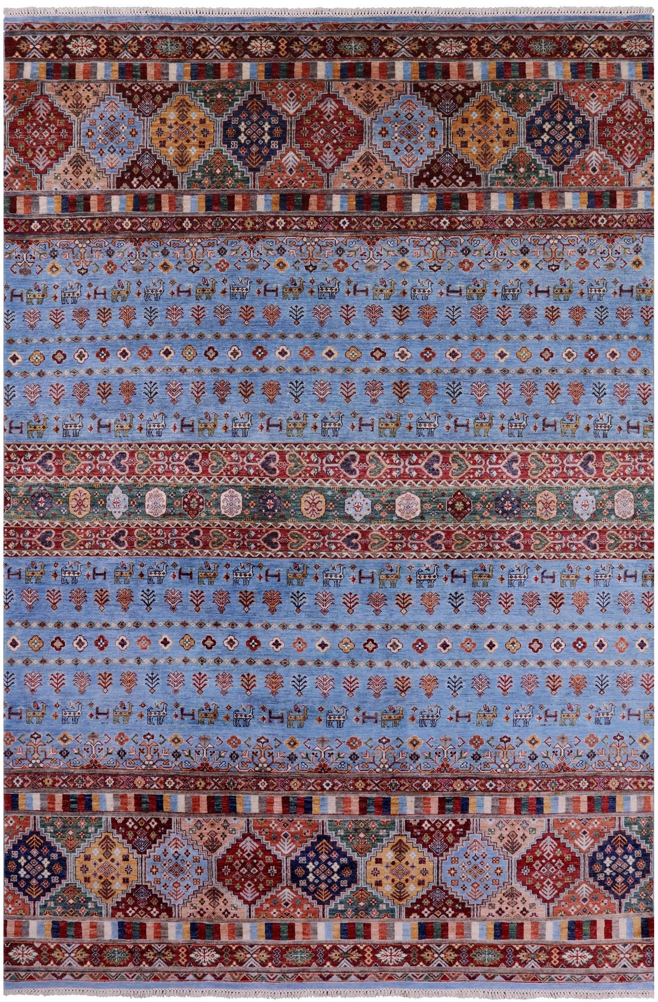 Blue Tribal Persian Gabbeh Hand Knotted Wool Rug - 8' 2" X 11' 8" - Golden Nile