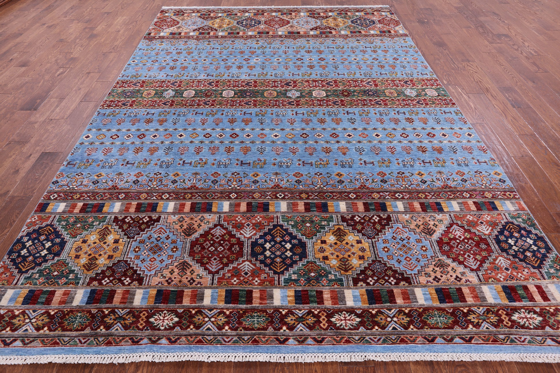 Blue Tribal Persian Gabbeh Hand Knotted Wool Rug - 8' 2" X 11' 8" - Golden Nile