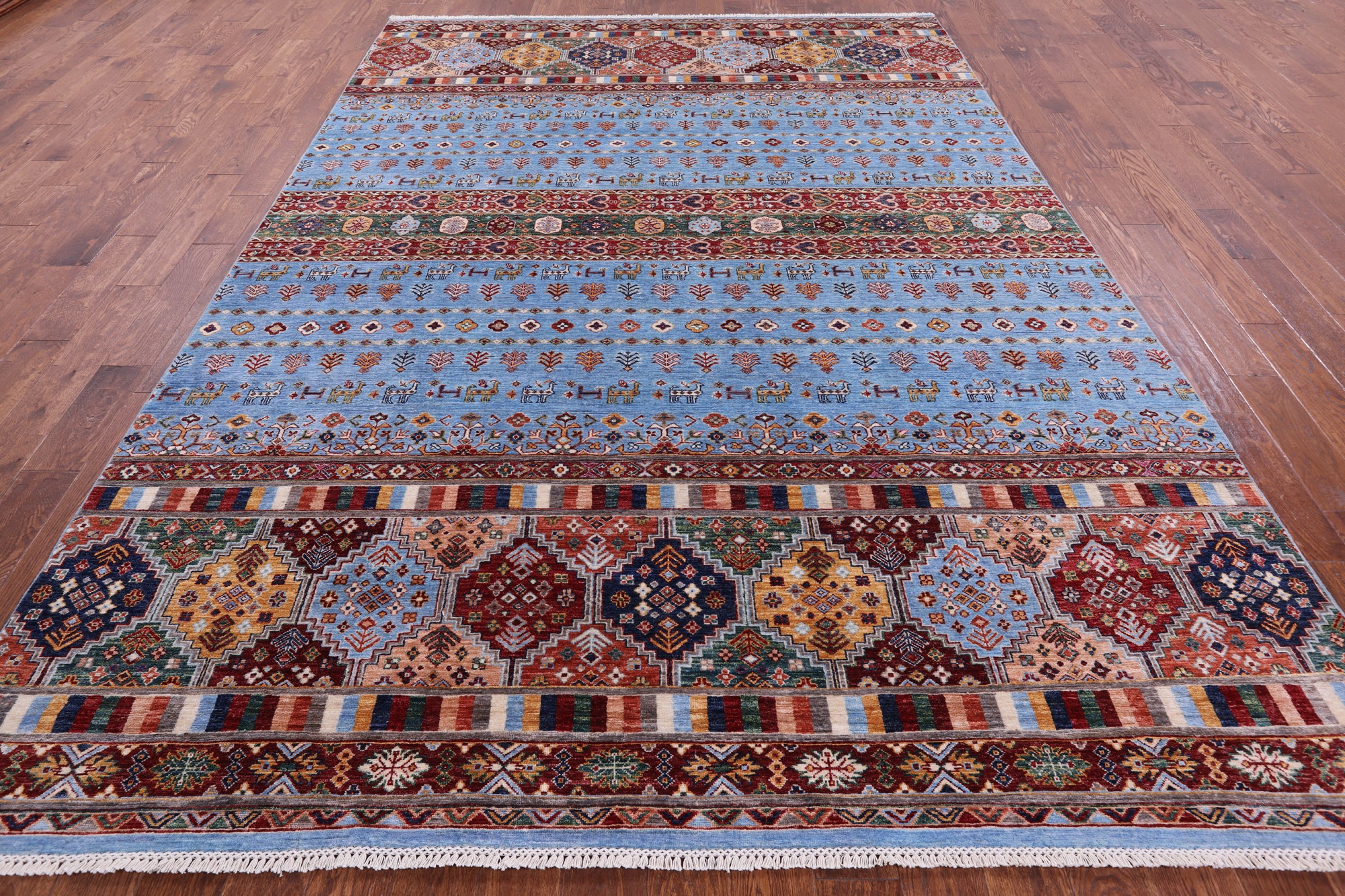 Blue Tribal Persian Gabbeh Hand Knotted Wool Rug - 8' 2" X 11' 8" - Golden Nile