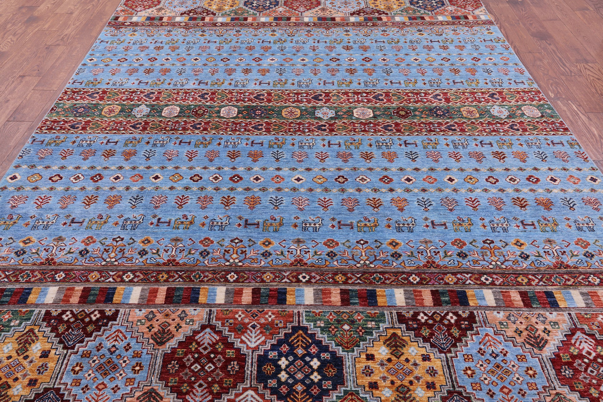 Blue Tribal Persian Gabbeh Hand Knotted Wool Rug - 8' 2" X 11' 8" - Golden Nile