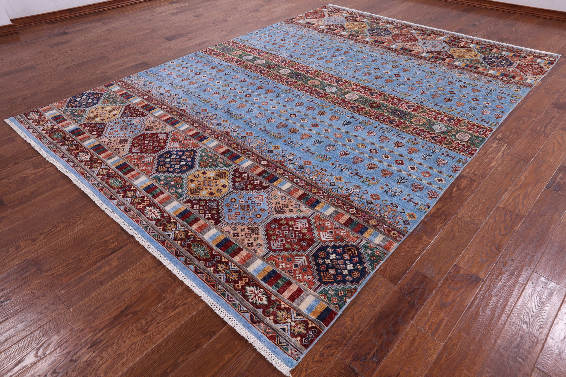 Blue Tribal Persian Gabbeh Hand Knotted Wool Rug - 8' 2" X 11' 8" - Golden Nile