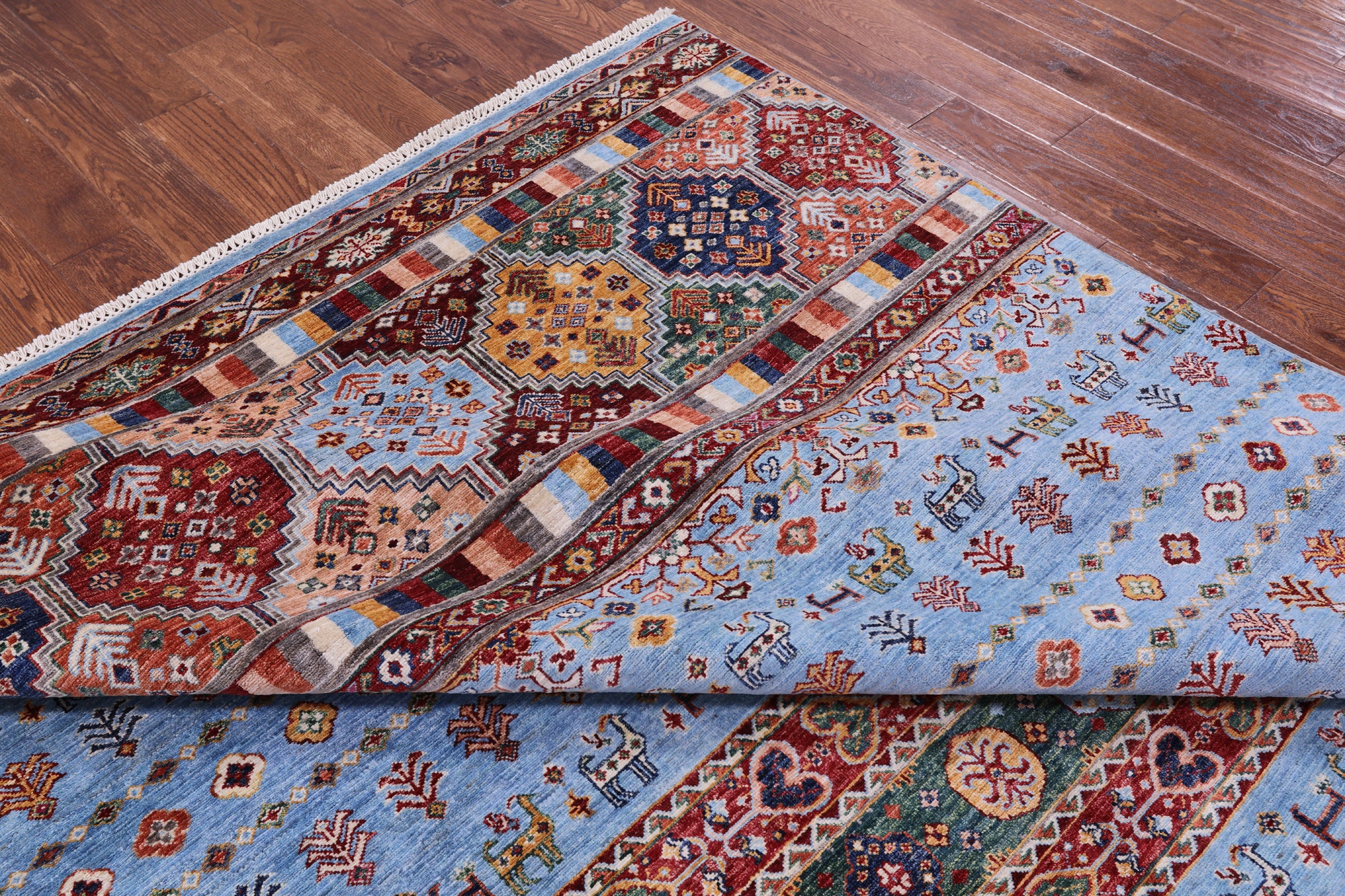 Blue Tribal Persian Gabbeh Hand Knotted Wool Rug - 8' 2" X 11' 8" - Golden Nile