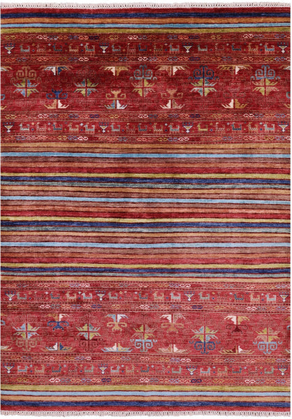 Tribal Persian Gabbeh Handmade Wool Rug - 5' 7" X 7' 8" - Golden Nile