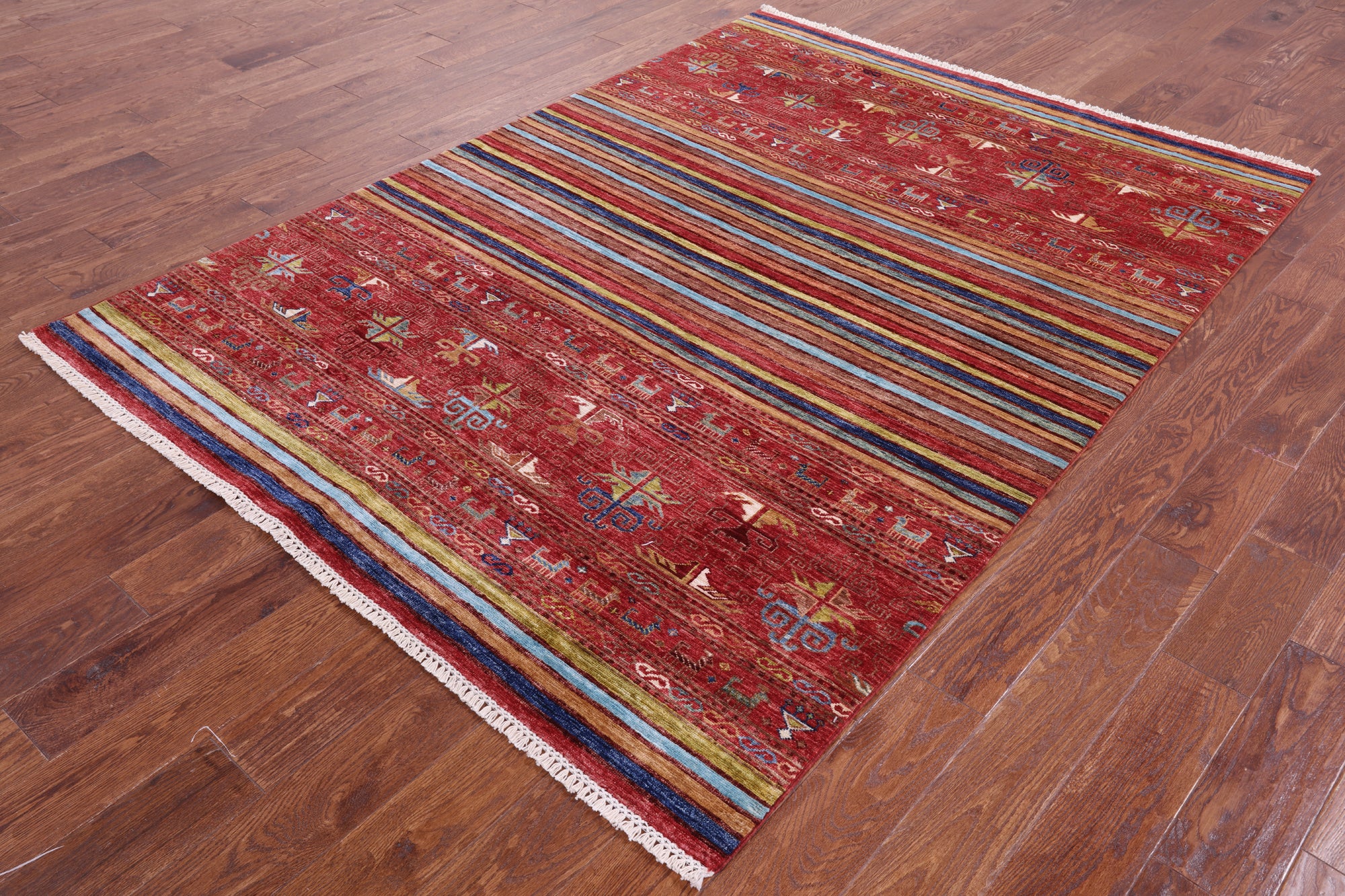 Tribal Persian Gabbeh Handmade Wool Rug - 5' 7" X 7' 8" - Golden Nile