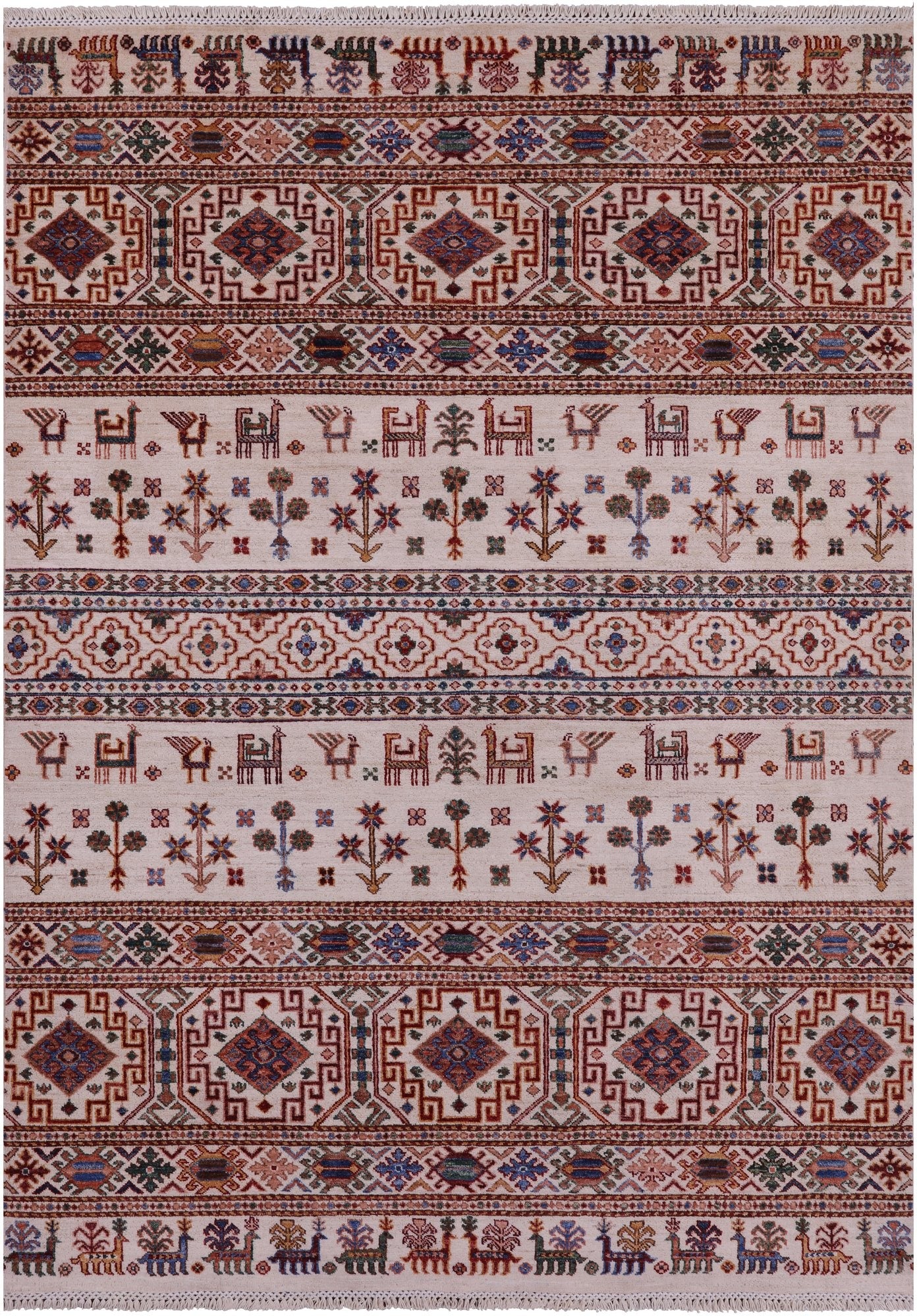 Ivory Tribal Persian Gabbeh Hand Knotted Wool Rug - 5' 6" X 7' 9" - Golden Nile