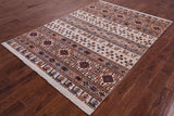 Ivory Tribal Persian Gabbeh Hand Knotted Wool Rug - 5' 6" X 7' 9" - Golden Nile