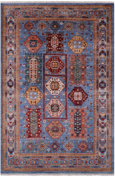 Blue Turkmen Ersari Hand Knotted Wool Rug - 5' 8" X 8' 6" - Golden Nile