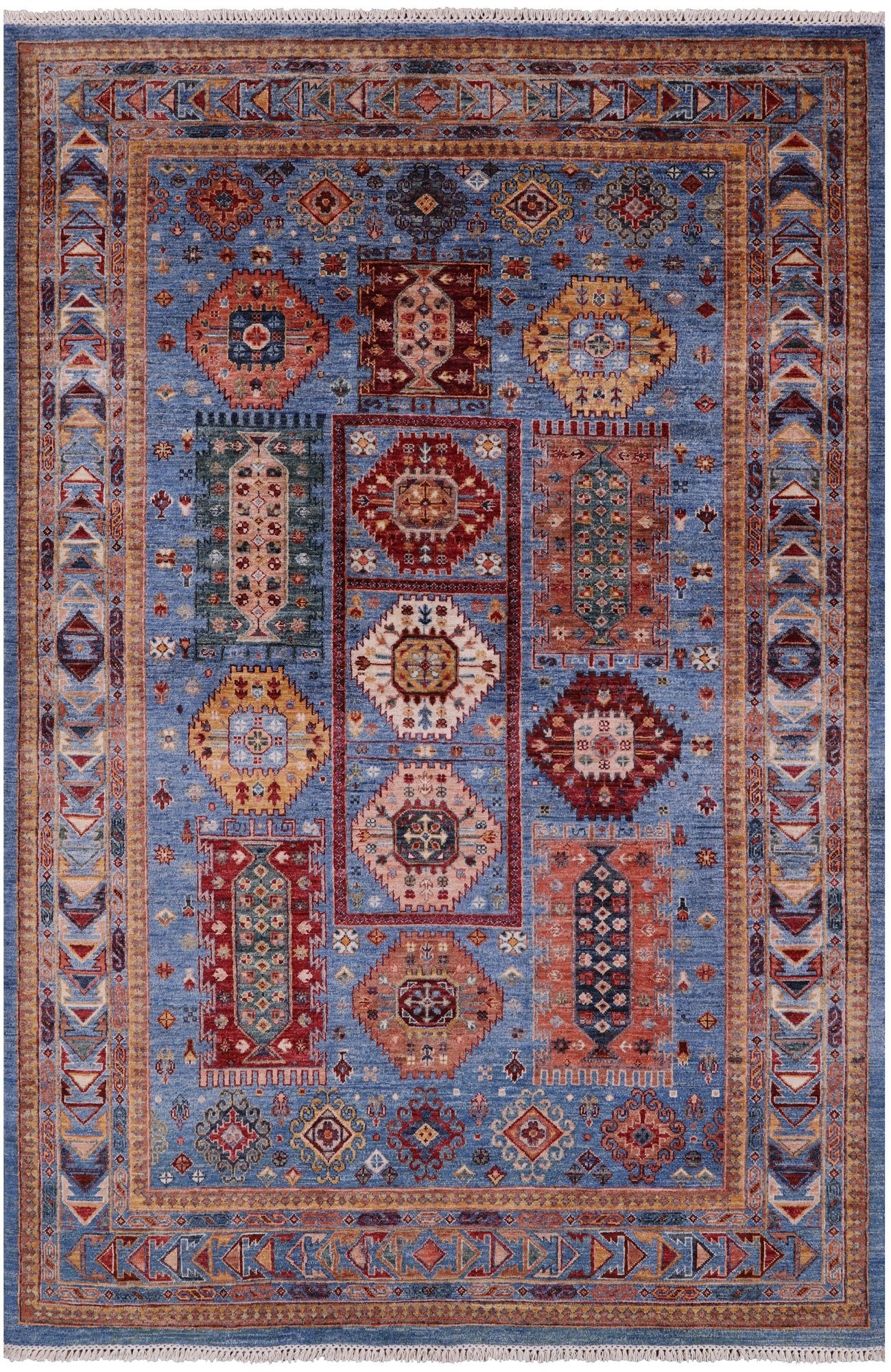 Blue Turkmen Ersari Hand Knotted Wool Rug - 5' 8" X 8' 6" - Golden Nile
