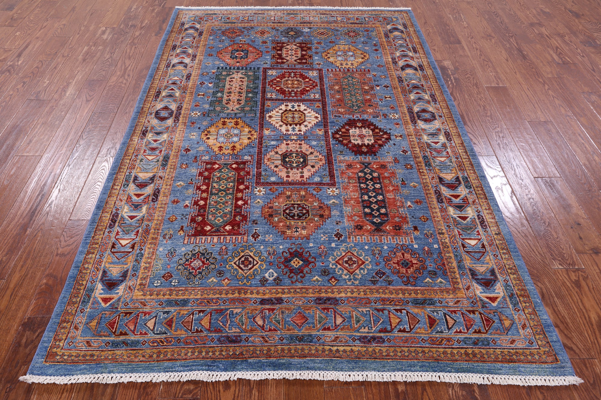 Blue Turkmen Ersari Hand Knotted Wool Rug - 5' 8" X 8' 6" - Golden Nile
