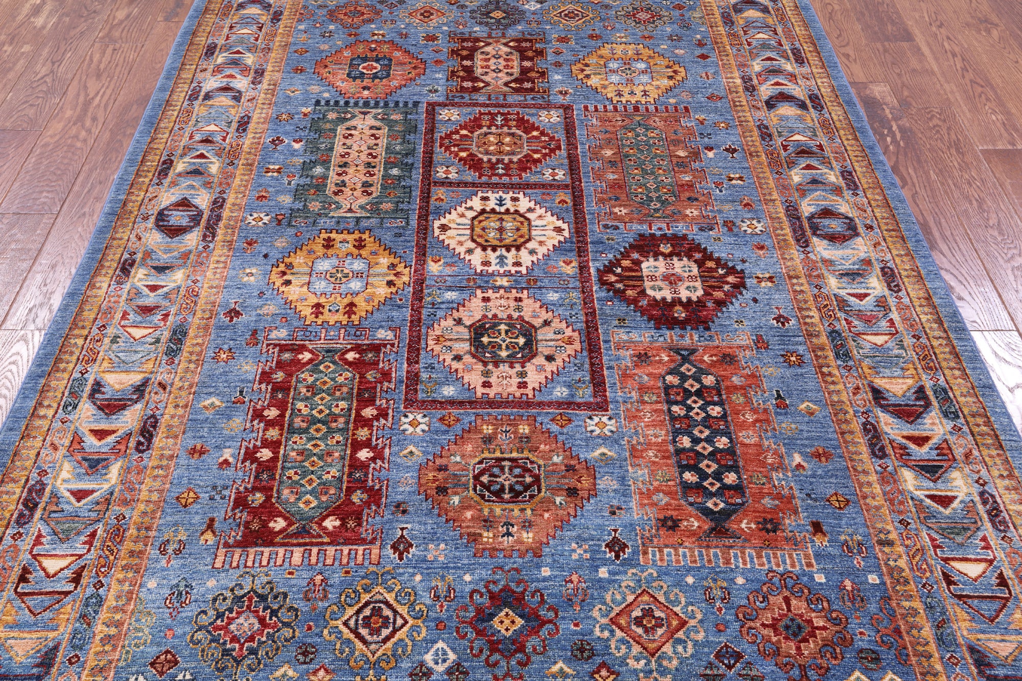 Blue Turkmen Ersari Hand Knotted Wool Rug - 5' 8" X 8' 6" - Golden Nile