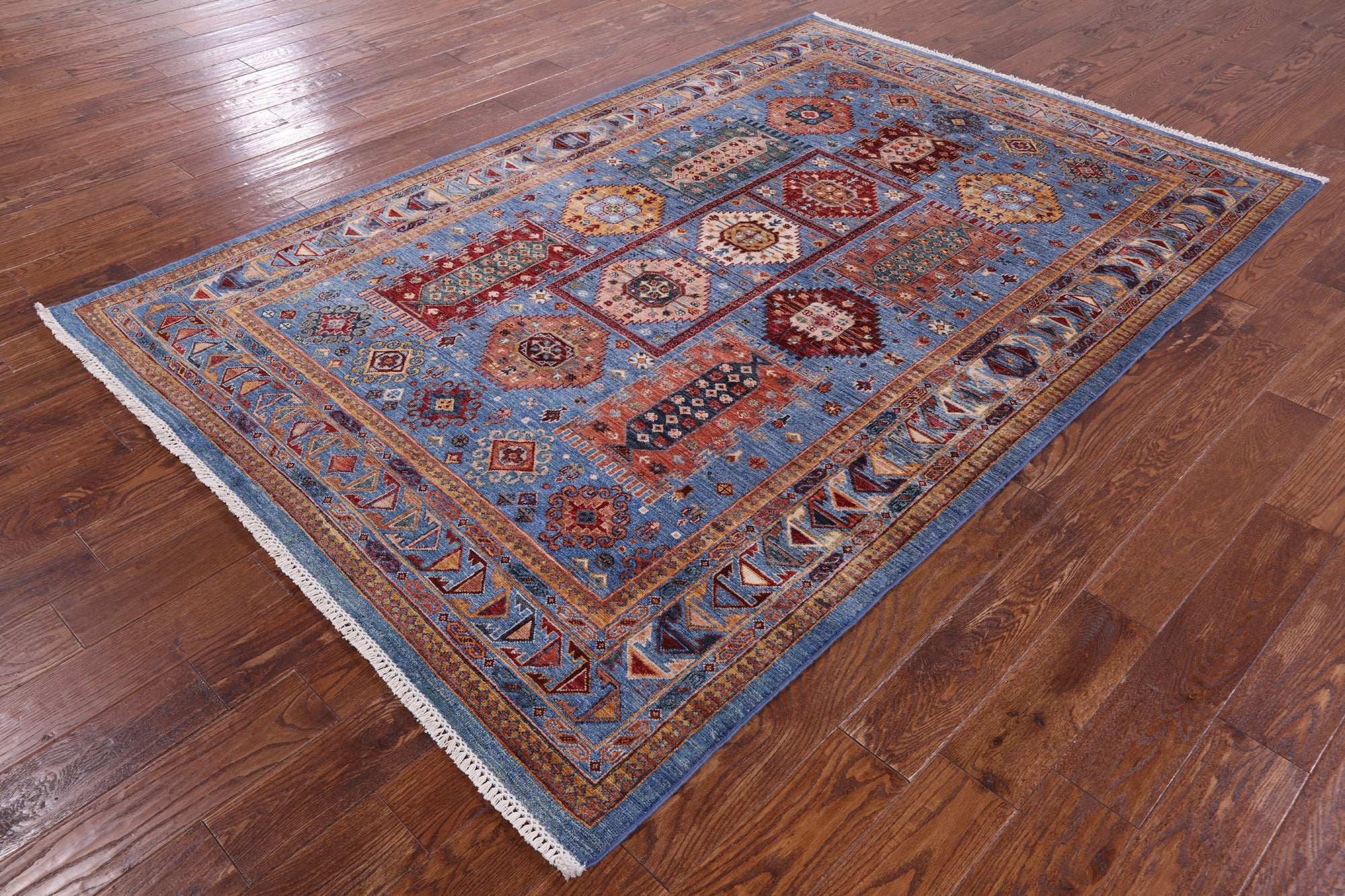 Blue Turkmen Ersari Hand Knotted Wool Rug - 5' 8" X 8' 6" - Golden Nile