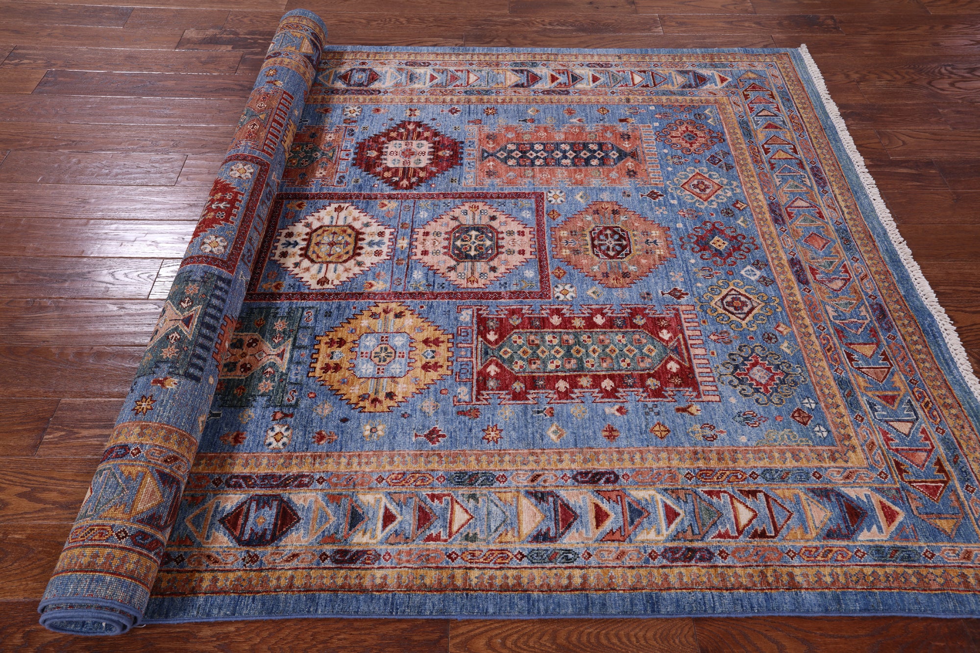 Blue Turkmen Ersari Hand Knotted Wool Rug - 5' 8" X 8' 6" - Golden Nile