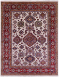 Ivory Super Kazak Hand Knotted Wool Rug - 7' 10" X 9' 11" - Golden Nile