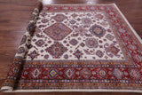 Ivory Super Kazak Hand Knotted Wool Rug - 7' 10" X 9' 11" - Golden Nile