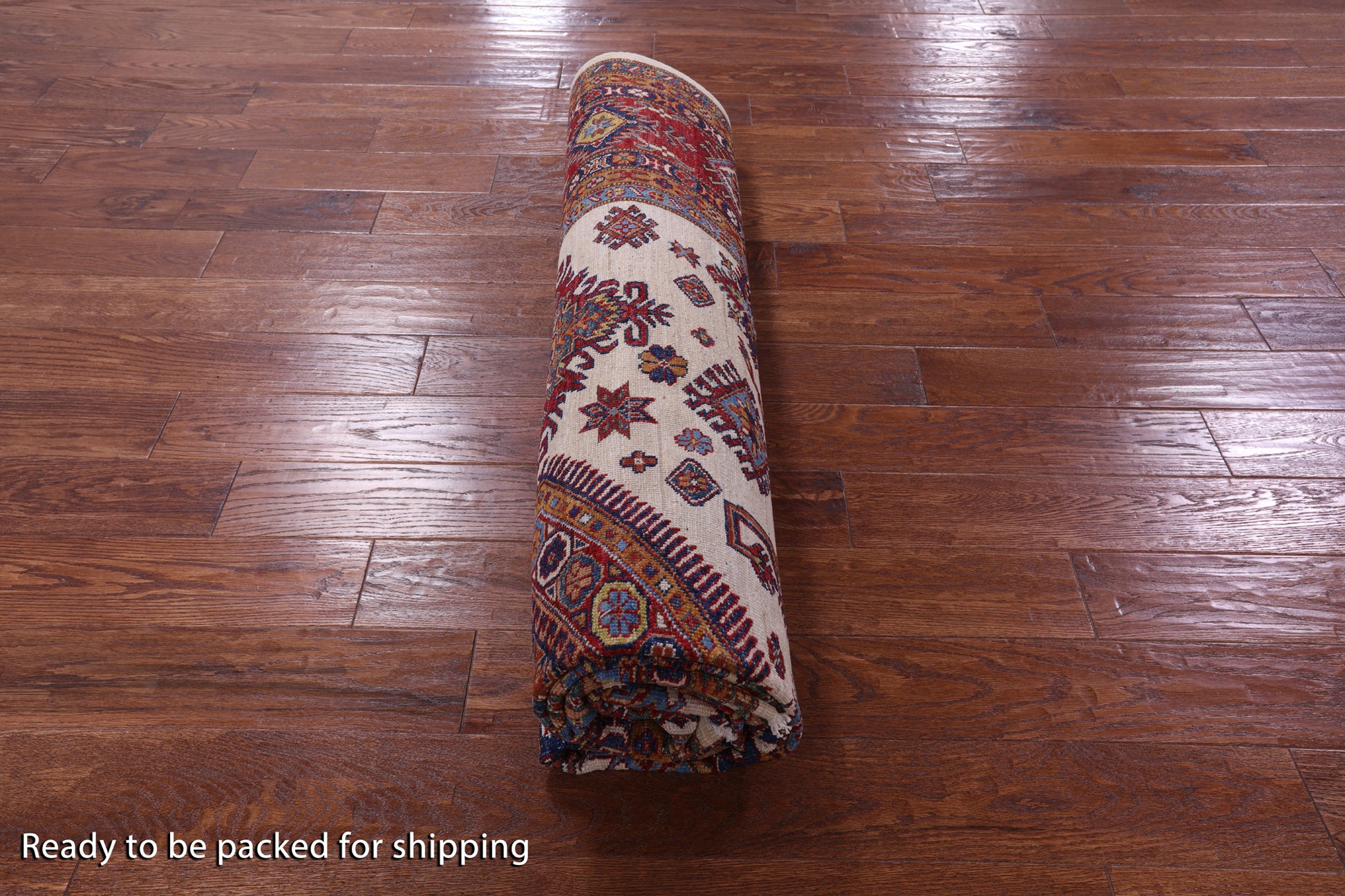 Ivory Super Kazak Hand Knotted Wool Rug - 7' 10" X 9' 11" - Golden Nile