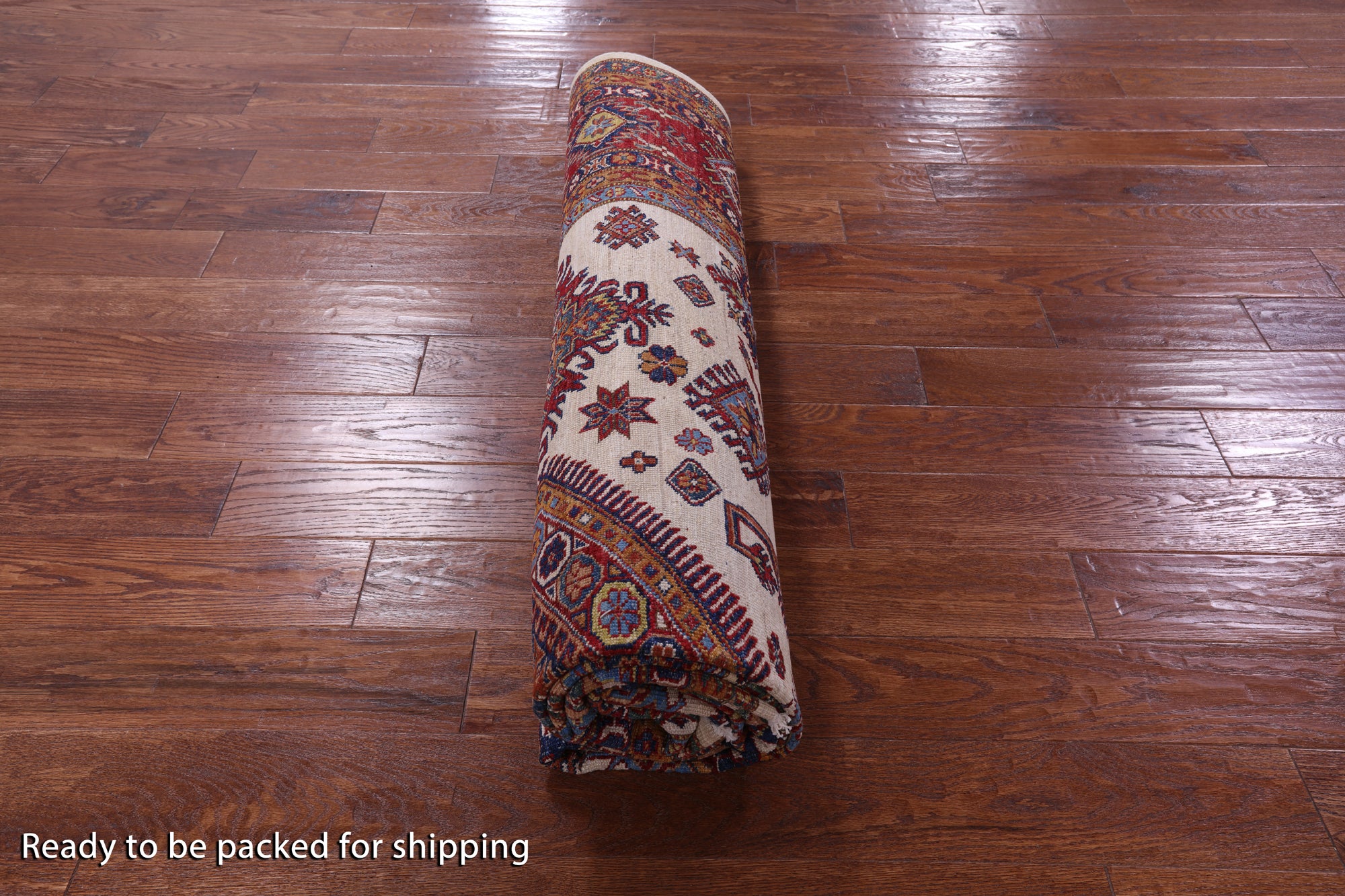 Ivory Super Kazak Hand Knotted Wool Rug - 7' 10" X 9' 11" - Golden Nile
