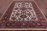 Ivory Super Kazak Hand Knotted Wool Rug - 7' 10" X 9' 11" - Golden Nile