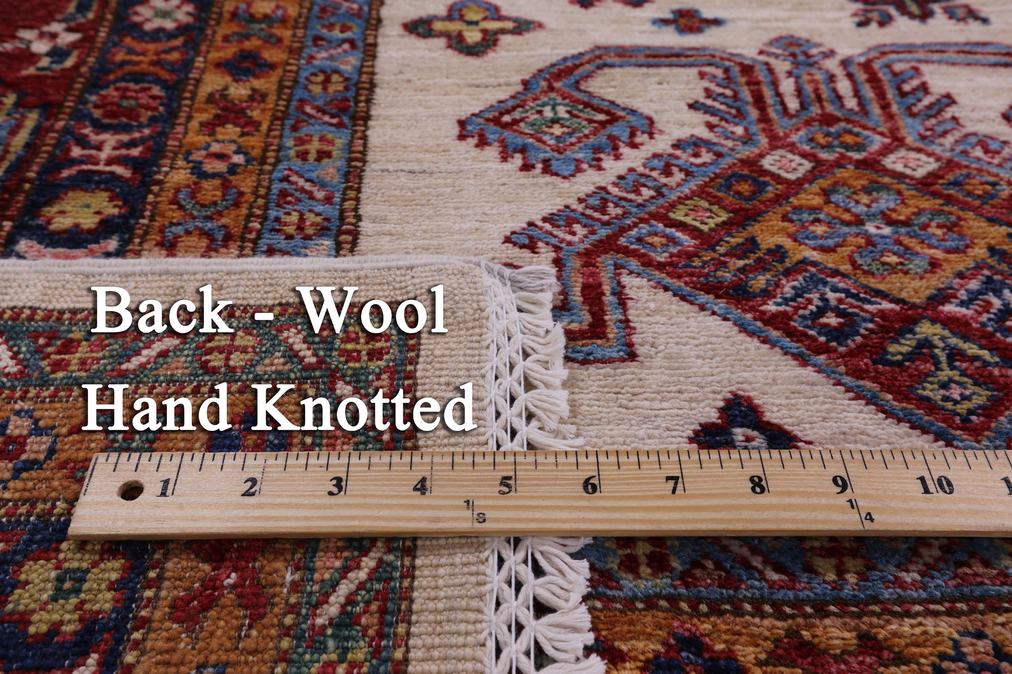 Ivory Super Kazak Hand Knotted Wool Rug - 7' 10" X 9' 11" - Golden Nile