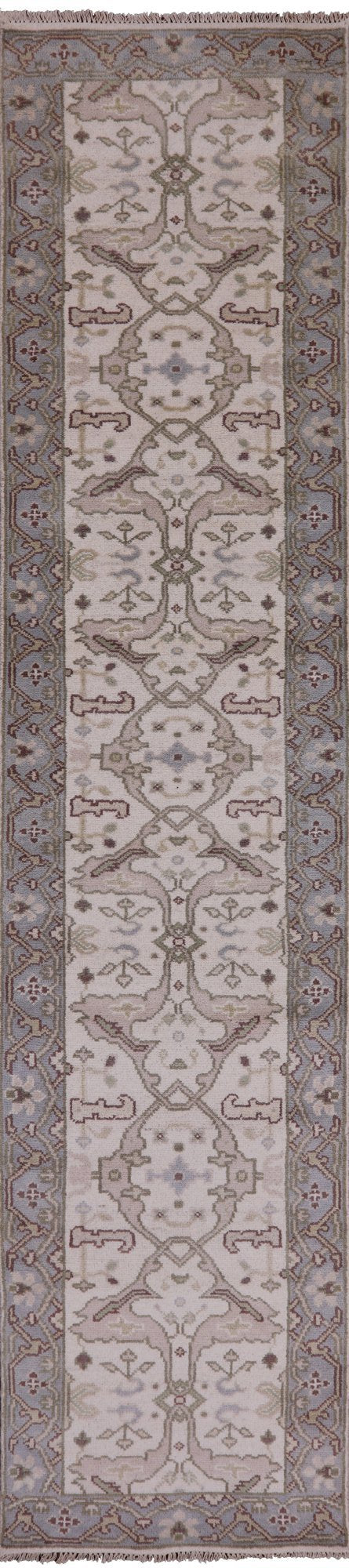 Ivory Turkish Oushak Hand Knotted Runner Rug - 2' 7" X 11' 10" - Golden Nile