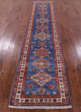 Blue Super Kazak Hand Knotted Wool Runner Rug - 2' 9" X 12' 5" - Golden Nile