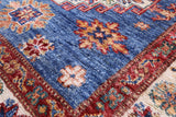 Blue Super Kazak Hand Knotted Wool Runner Rug - 2' 9" X 12' 5" - Golden Nile