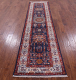 Blue Super Kazak Hand Knotted Wool Runner Rug - 2' 7" X 10' 2" - Golden Nile