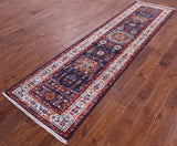 Blue Super Kazak Hand Knotted Wool Runner Rug - 2' 7" X 10' 2" - Golden Nile