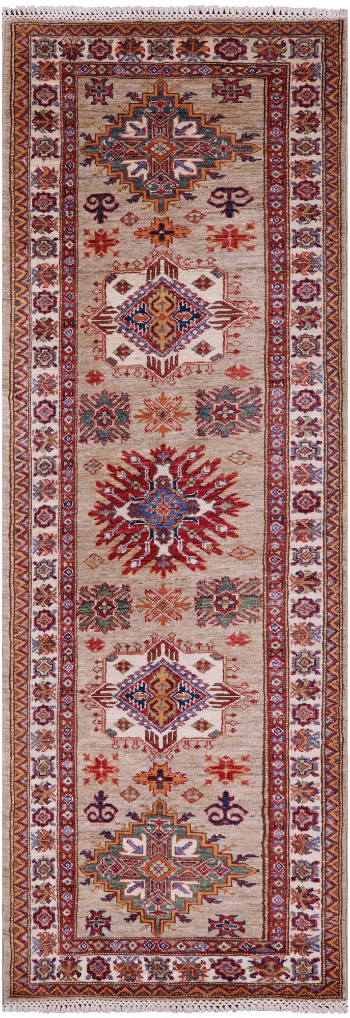Super Kazak Hand Knotted Wool Runner Rug - 2' 10" X 7' 10" - Golden Nile