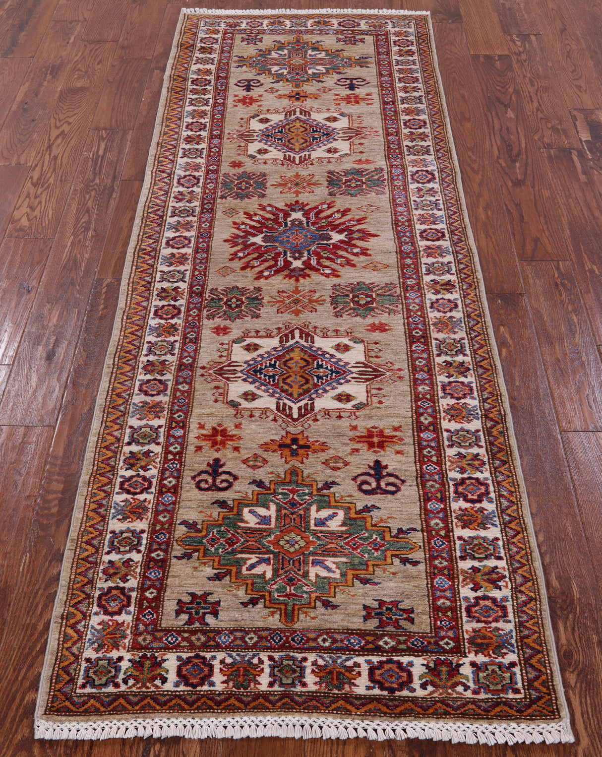 Super Kazak Hand Knotted Wool Runner Rug - 2' 10" X 7' 10" - Golden Nile