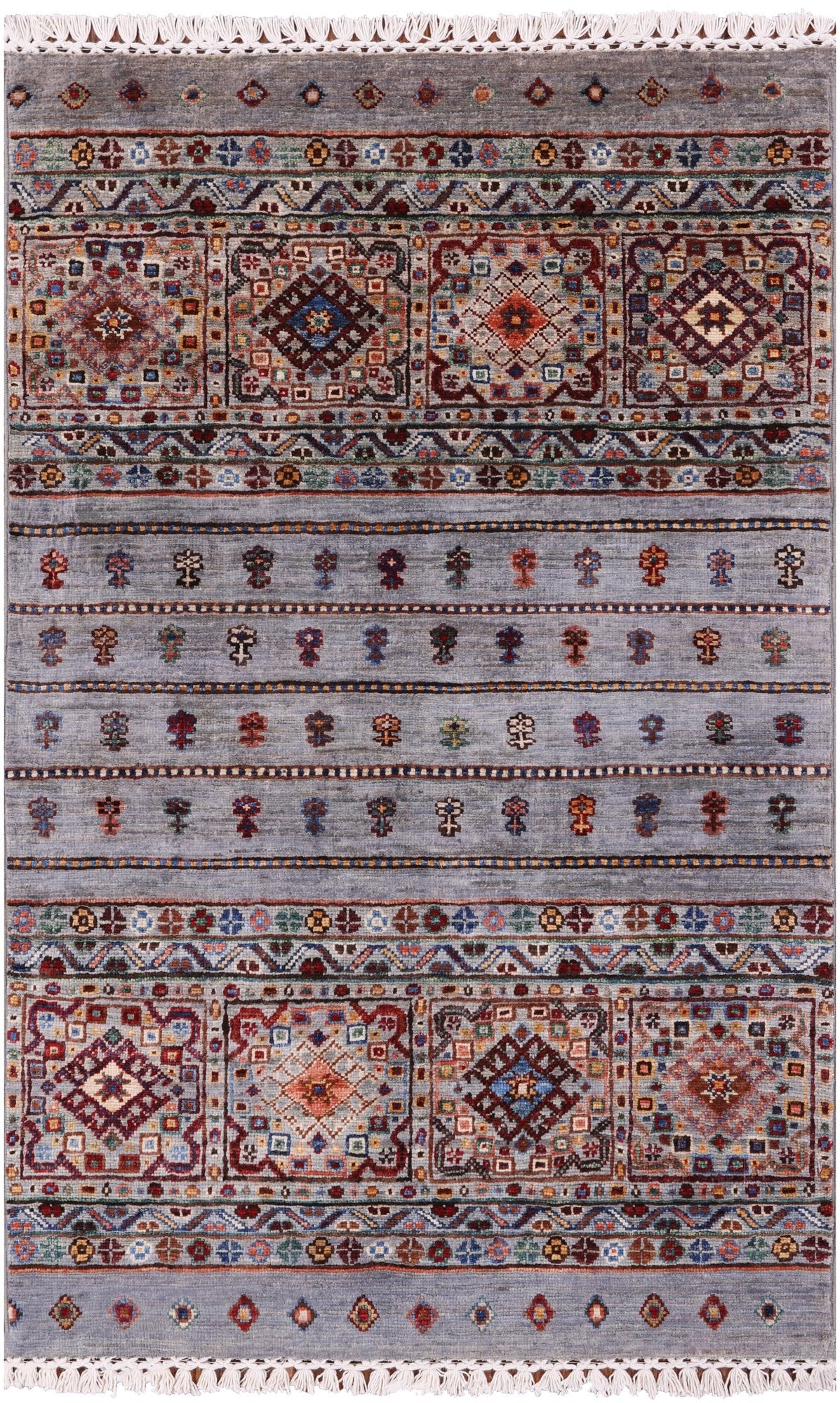 Grey Khorjin Persian Gabbeh Handmade Wool Rug - 2' 8" X 4' 1" - Golden Nile