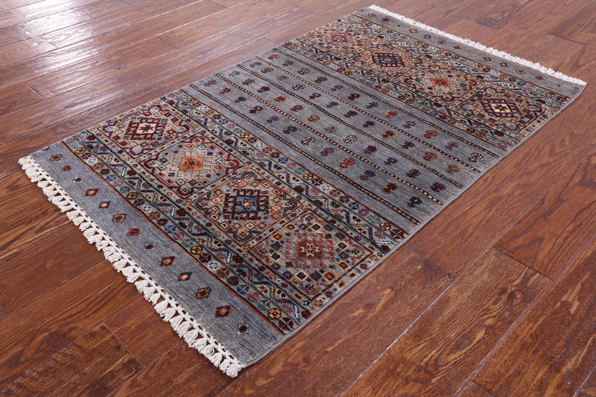 Grey Khorjin Persian Gabbeh Handmade Wool Rug - 2' 8" X 4' 1" - Golden Nile