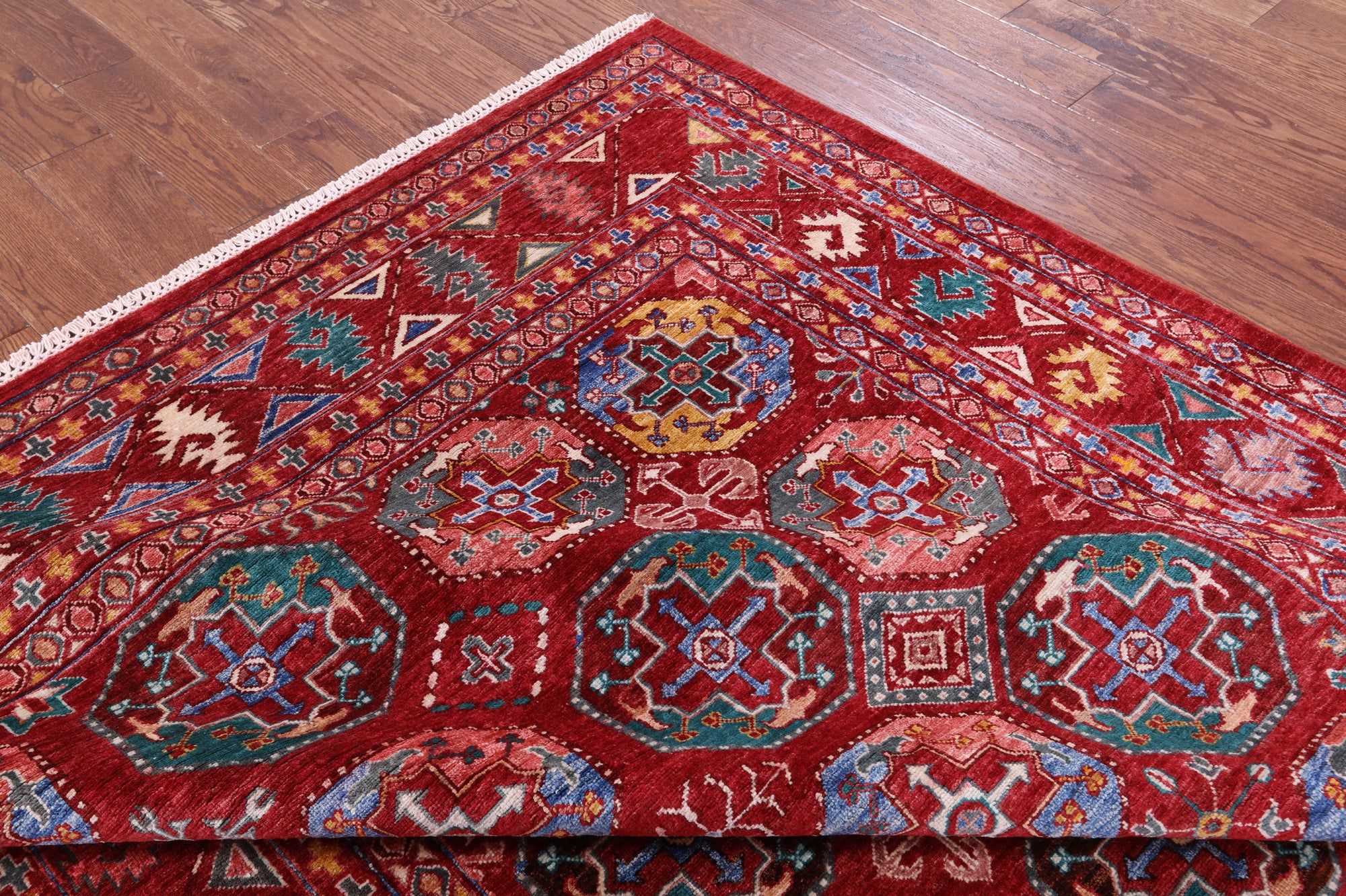 Red Turkmen Ersari Hand Knotted Wool Rug - 6' 6" X 9' 5" - Golden Nile
