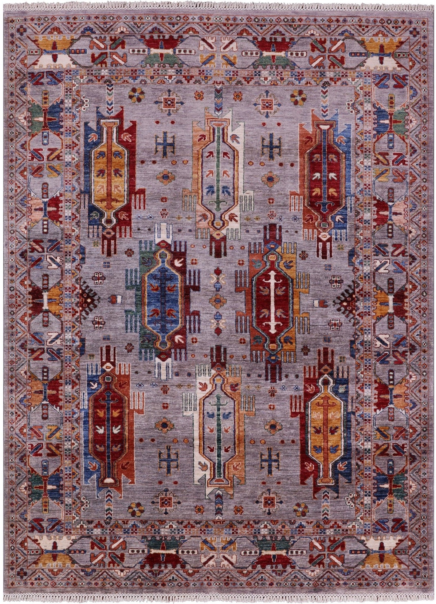 Turkmen Ersari Hand Knotted Wool Rug - 5' 10" X 7' 10" - Golden Nile