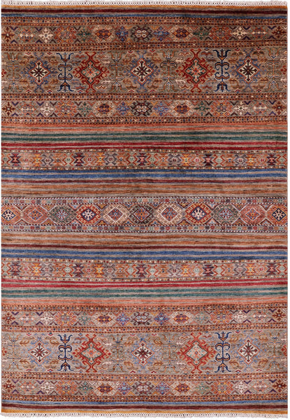 Khorjin Persian Gabbeh Hand Knotted Wool Rug - 5' 7" X 8' 0" - Golden Nile