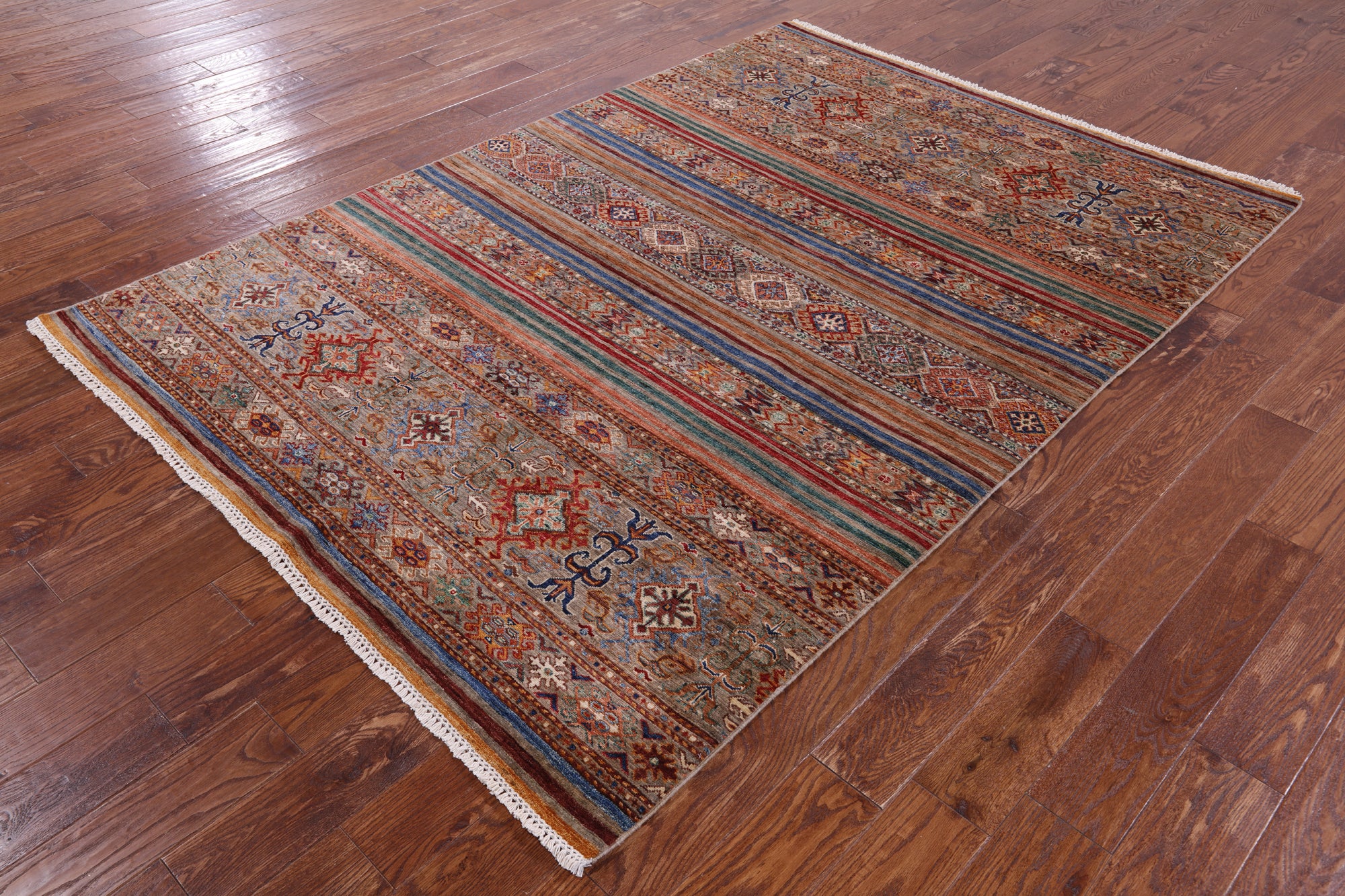 Khorjin Persian Gabbeh Hand Knotted Wool Rug - 5' 7" X 8' 0" - Golden Nile