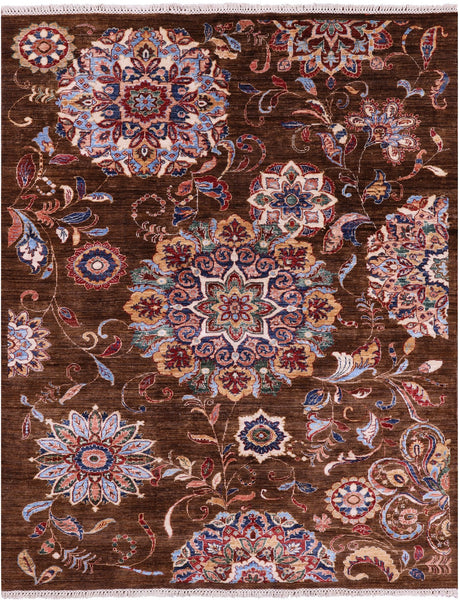 Brown Peshawar Handmade Wool Rug - 5' 8" X 7' 2" - Golden Nile