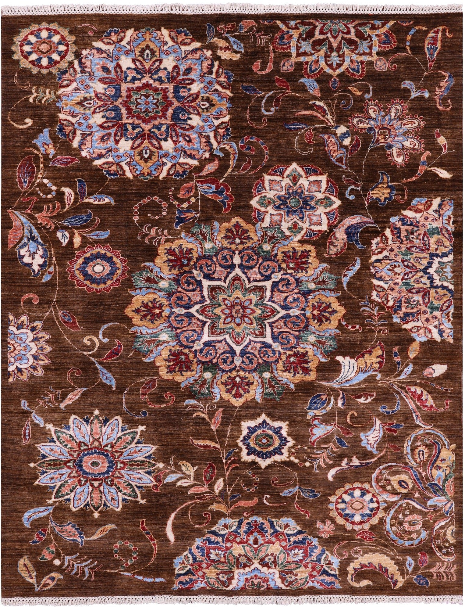 Brown Peshawar Handmade Wool Rug - 5' 8" X 7' 2" - Golden Nile
