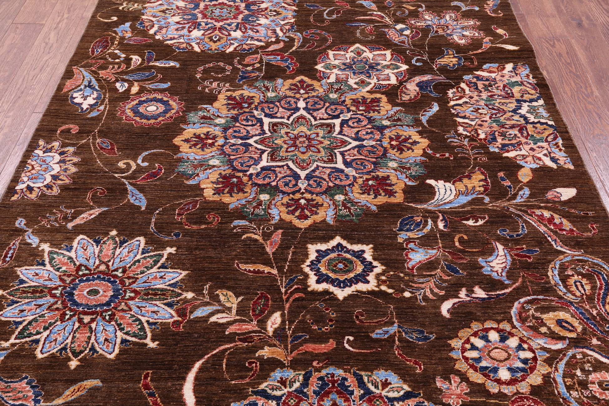 Brown Peshawar Handmade Wool Rug - 5' 8" X 7' 2" - Golden Nile