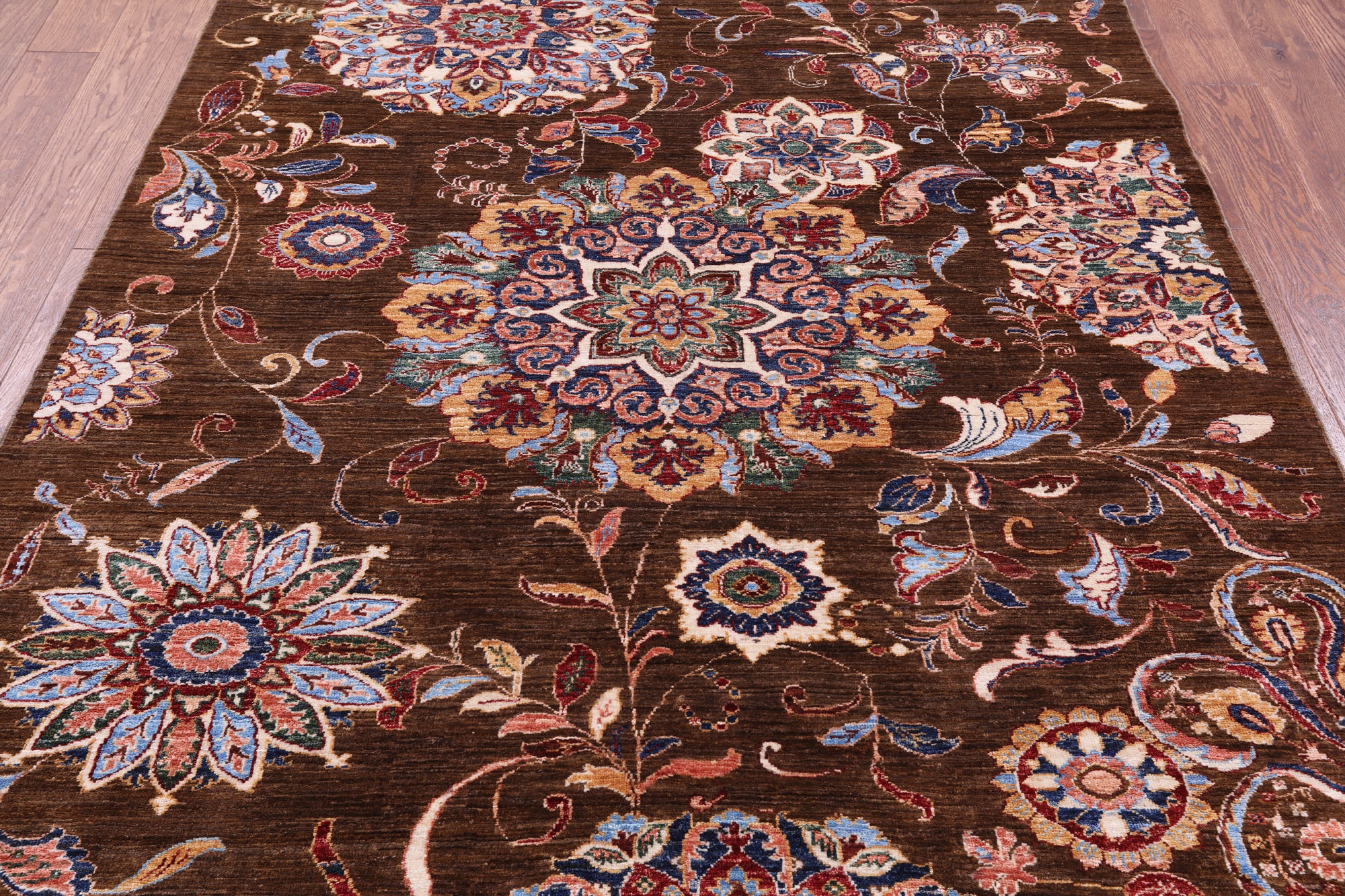 Brown Peshawar Handmade Wool Rug - 5' 8" X 7' 2" - Golden Nile