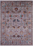 Grey Peshawar Hand Knotted Wool Rug - 5' 8" X 7' 10" - Golden Nile