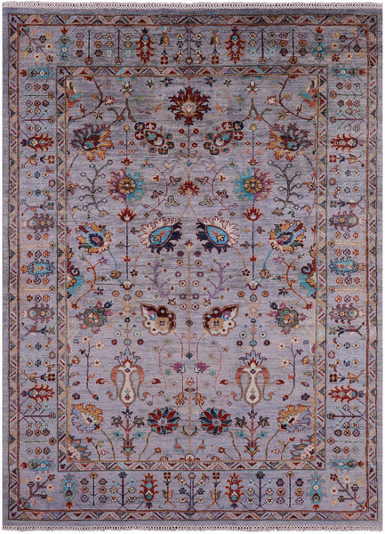 Grey Peshawar Hand Knotted Wool Rug - 5' 8" X 7' 10" - Golden Nile
