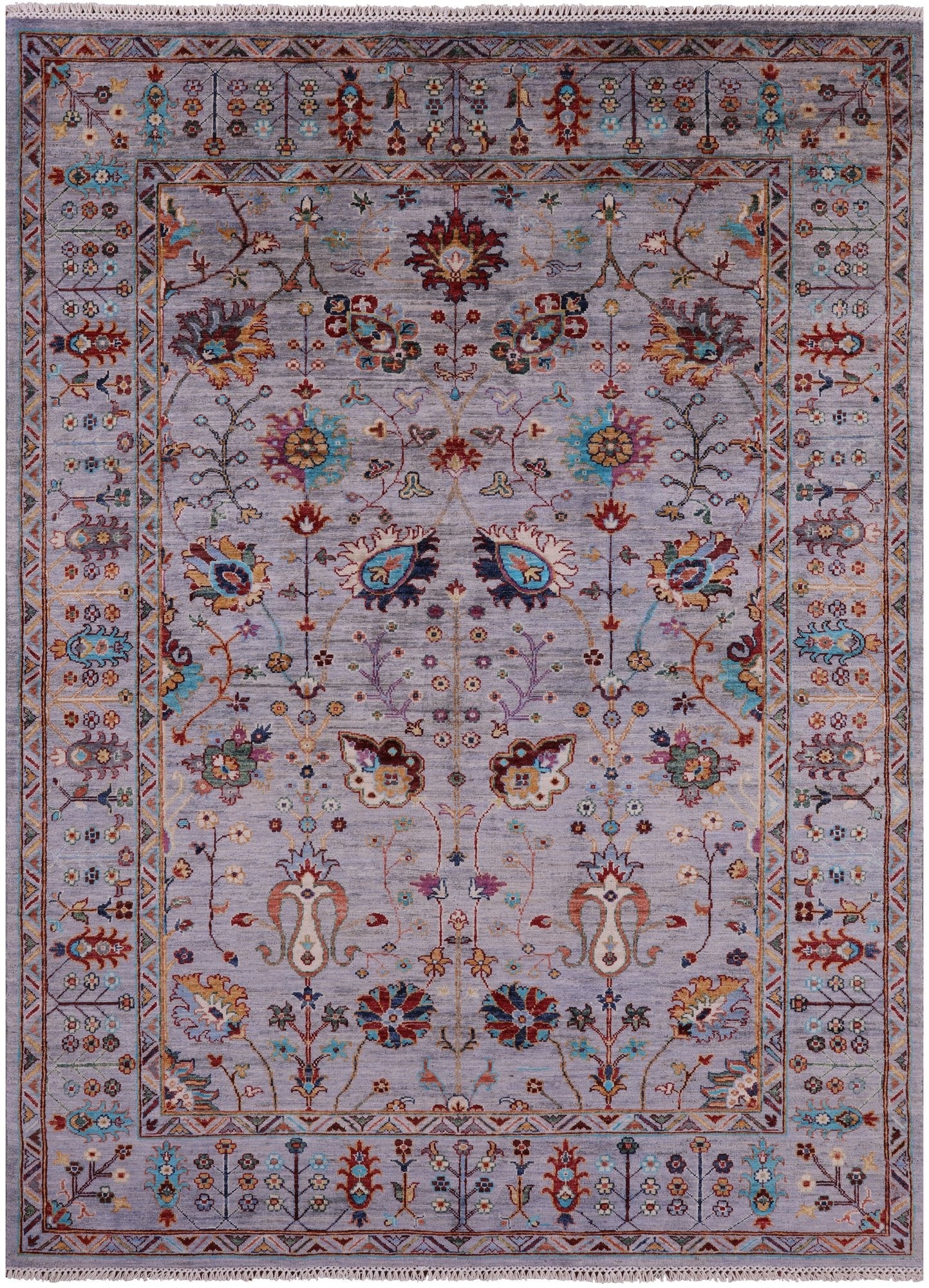 Grey Peshawar Hand Knotted Wool Rug - 5' 8" X 7' 10" - Golden Nile